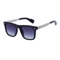 Polarized square sunglasses with purple gradient lenses and silver engraved temples - Black Silver / Gradient Gray Lens (C9)