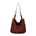 Sac cabas minimaliste en daim marron rouge à grande capacité avec longues anses - Marron
