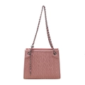 Pink quilted shoulder bag with V-shaped Matelassé texture and silver chain strap - Pink
