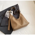 Chic khaki lychee-textured hobo shoulder bag with wide strap and gold hardware - Khaki
