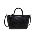 Bolso tote grande de cuero sintético trenzado negro con textura vintage y hebilla dorada - Negro