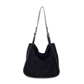 Sac fourre-tout minimaliste en daim noir avec bordure en cuir et longues bandoulières - Noir