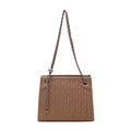 Deep khaki Matelasse quilted shoulder bag with silver chain strap and metal ball charm - Khaki
