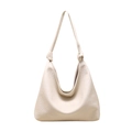 Minimalist cream soft leather tote bag with decorative knot shoulder strap detail - White