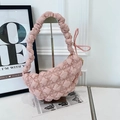 Bolso hobo acolchado rosa con asa fruncida y detalle de lazo para mujer - Rosa
