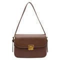 Elegante Vintage-Umhängetasche aus mattem braunem PU-Leder mit goldener Metallschnalle - Khaki