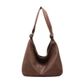 Deep brown vintage soft leather hobo bag with stylish knotted wide shoulder strap details - Khaki