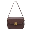 Minimalistische kleine Box-Tasche aus dunkelbraunem Softleder mit goldener Schnalle - Kaffeebraun