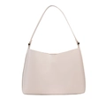Minimalist cream white leather shoulder bag with smooth texture and sleek trapezoid design - White