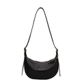 Bolso de hombro media luna negro retro con hebilla de metal dorado ajustable - Negro