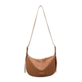 Bolso fruncido tipo dumpling marrón caramelo con moderna forma de media luna - Caqui