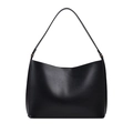 Minimalist black glossy leather shoulder bag with wide strap and sleek crescent shape - Black