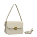 Minimalist cream shoulder bag with vintage gold buckle and adjustable strap - Off White