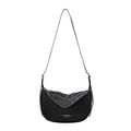 Bolso hobo negro elegante de cuero brillante con pliegues y correa de hombro ajustable - Negro
