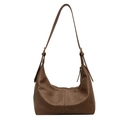 Borsa hobo retrò in pelle marrone scuro con design a mezzaluna e cuciture verticali - Sabbia