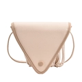Borsa a tracolla triangolare beige con nappe e texture litchi per donna - Bianco