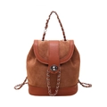 Brown dual-texture backpack with chain straps and metal twist lock closure - Brown