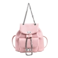 Chic pink pebble leather backpack with dual pockets and silver chain shoulder straps - Pink