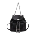 Fashionable black faux leather backpack for women featuring silver chain straps and locks - Black