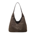 Grande borsa hobo in pelle scamosciata marrone scuro con tracolla minimalista - Verde Scuro