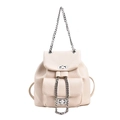 Cream chain backpack with lychee grain texture and silver twist locks on white background - White