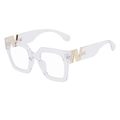Occhiali da sole quadrati trasparenti da uomo con decorazione in metallo a V dorata - Bianco Trasparente Anti-Luce Blu