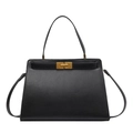 Sac à main trapèze élégant en cuir noir avec fermoir doré pour le bureau chic - Noir