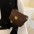Vintage brown leather crossbody bag with golden metal buckle and adjustable strap - Brown