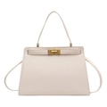 Sac à main beige style Kelly en cuir lisse avec fermoir rotatif en métal doré - Blanc Cassé