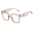 Occhiali da sole quadrati rosa trasparente con cerniere dorate a forma di W alla moda - Champagne Anti-Luce Blu