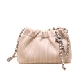 Chic beige pleated cloud bucket bag with chain strap and silver sphere detail - White