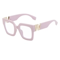 Chic light pink square frame sunglasses with golden W-shaped metal accent on temples - Taro Anti-Blue Light