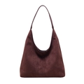 Grande borsa hobo bordeaux in pelle scamosciata con cucitura verticale decorativa - caffè