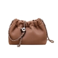 Brown pleated bucket bag with silver chain strap and metal ball charm detail - Khaki