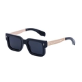 Gafas de sol cuadradas de gran tamaño con patillas de metal dorado grabadas sobre blanco - Negro Brillante Marco Dorado (C1)
