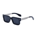 Gafas de sol cuadradas retro negras con patillas de metal plateado grabadas - Negro Brillante Marco Plateado (C3)