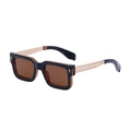 Gafas de sol retro polarizadas con montura azul ámbar y patillas metálicas doradas - Marrón Oscuro Marco Dorado (C19)