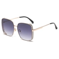 Women's gold square oversized polarized sunglasses with purple gradient lenses - C3 Gold Frame Double Grey Gradient Lens
