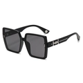 Chique oversized vierkante gepolariseerde zonnebril met zilveren knoop-poten - Matzwart Volledig Grijs