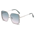 Fashionable oversized square polarized sunglasses with silver frames and gradient purple lenses - C7 Silver Frame Green Purple Gradient Lens