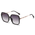 Polarized square sunglasses in matte black with rose gold chain hollow temples - Gradient Smoke Grey (C2)