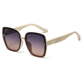 Gafas de sol cuadradas oversize polarizadas con montura crema y lentes degradadas - Montura Blanca Púrpura Rosa (C2)