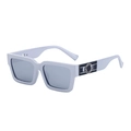 Square blue sunglasses for men featuring modern black enamel metal temple accents - Silver Frame Silver Coating