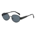 Gafas de sol ovaladas vintage con montura fina de metal negro y lentes en gris oscuro - Montura Negra Lentes Grises (C1)