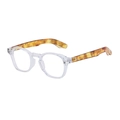Classic round glasses frame with transparent front and tortoiseshell temples at 45 degree angle - Transparent Silver White