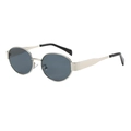 Gafas de sol ovaladas retro con montura de metal dorado champán y lentes gris oscuro - Marco Plateado Lentes Grises (C3)