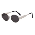 Gafas de sol ovaladas retro con montura de metal plateado y lentes gris oscuro - Marco Plateado Lentes Grises (C12)