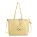 Borsa tote grande giallo crema con ciondolo sorridente e tracolla regolabile - Giallo