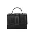 Classic black crocodile pattern handbag with silver studs and structured top handle - Black