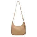 Borsa hobo minimalista in pelle kaki con forma a mezzaluna e tracolla regolabile - Cachi